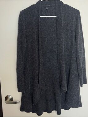Eileen Fisher Dark Charcoal Open-Front Knit Cardigan 85%Silk and Cashmere Sz PM